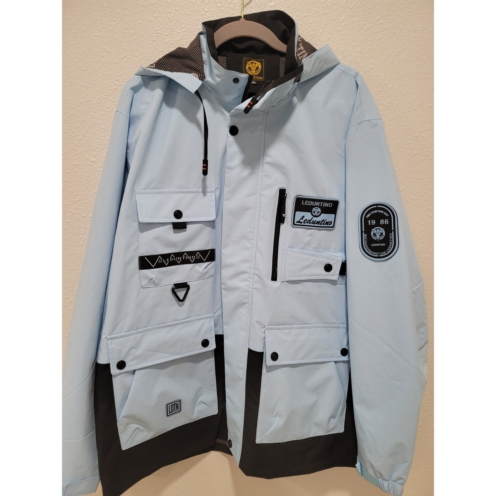 LEDUNTION Men's jacket XXL sky blue waterproof snap, zipper, Rain jack style